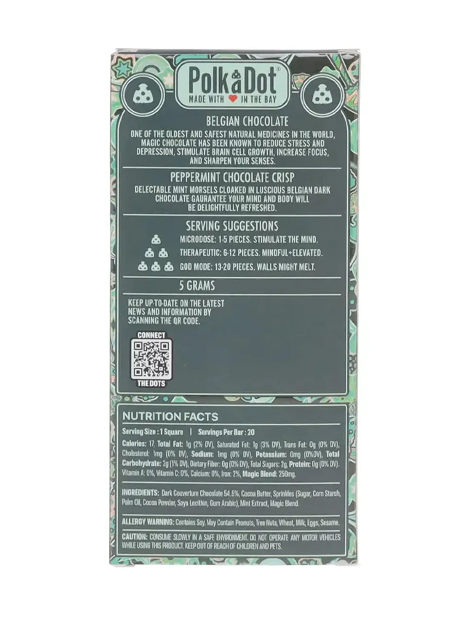 Peppermint Chocolate Crisp PolkaDot Mushroom Belgian Dark Chocolate 250mg - Image 2