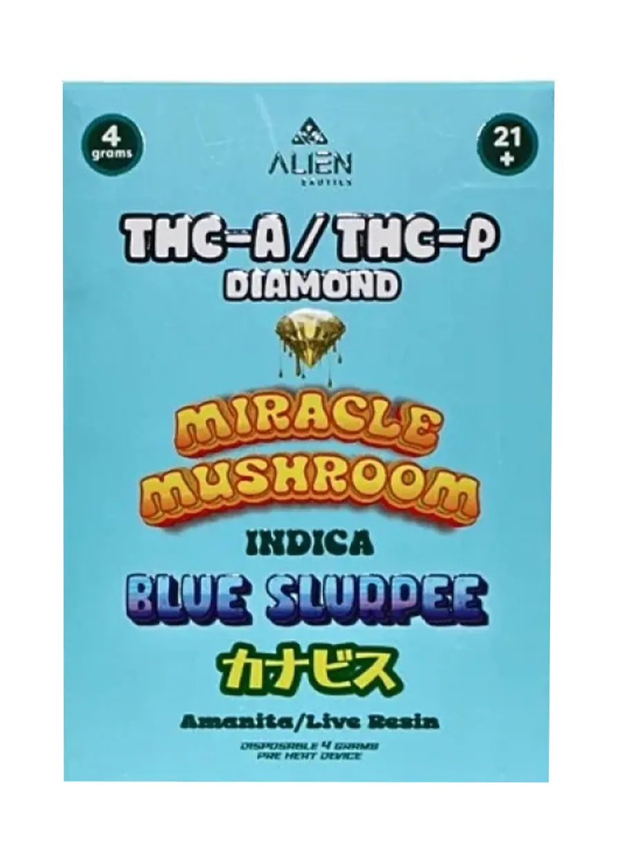 Blue Slurpee Alien Exotics Miracle Mushroom THC-A x THC-P Blend Disposable Vape 4G