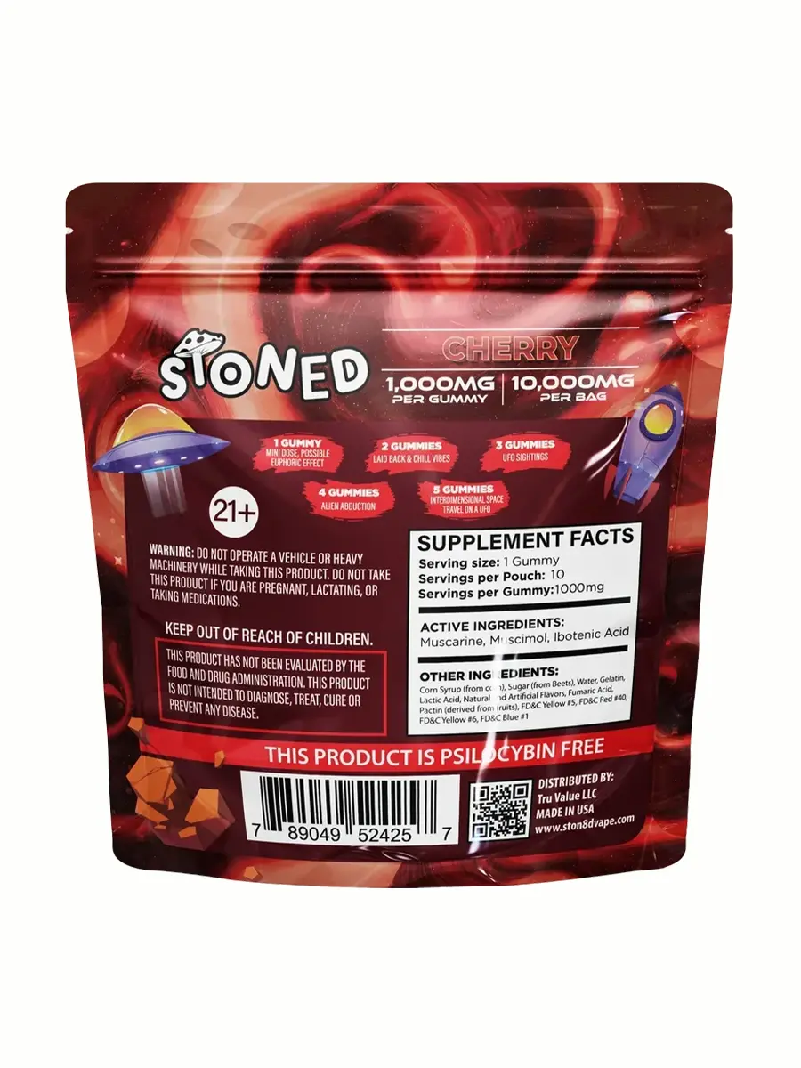 Cherry STONED Amanita Muscaria Mushroom Gummies 10000MG 10CT - Image 2